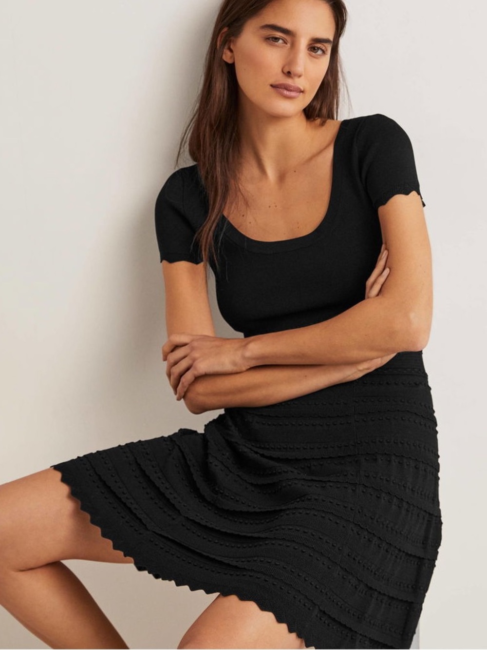 Boden Detail Black Knitted Mini Dress - Size 8 - Like New